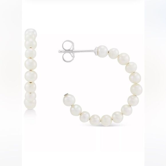 NWT GIANI BERNINI Sterling Cultured Freshwater Pearl (3-3 1/2mm) Hoop Earrings - Picture 1 of 4